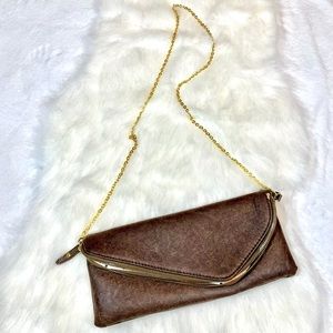 Urban Expressions brown envelope clutch w/detachable gold chain shoulder strap